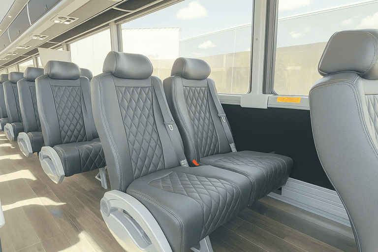 interior of Santa Fe Shuttle Bus Company charter bus